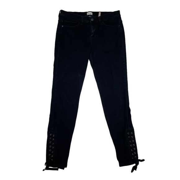 Sneak Peek Jeans Women's Size 28 Black Mid Rise Skinny Lace Up Ankles Stretch - Picture 1 of 9